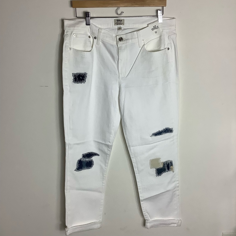 JCrew Broken in boyfriend Jeans with patches